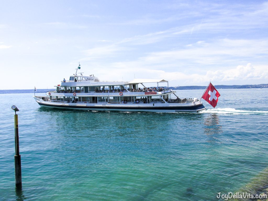 Swiss Ship on Lake Constance, leaving Meersburg Port