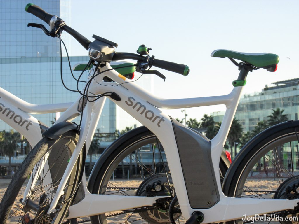 Riding the smart eBike along the Beach in Barcelona