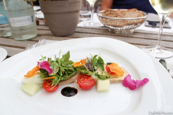 Starter: Mozzarella salad with smoked tofu and melon -- Organic Restaurant Castle Wartegg Lake Constance St Gallen - JoyDellaVita.com