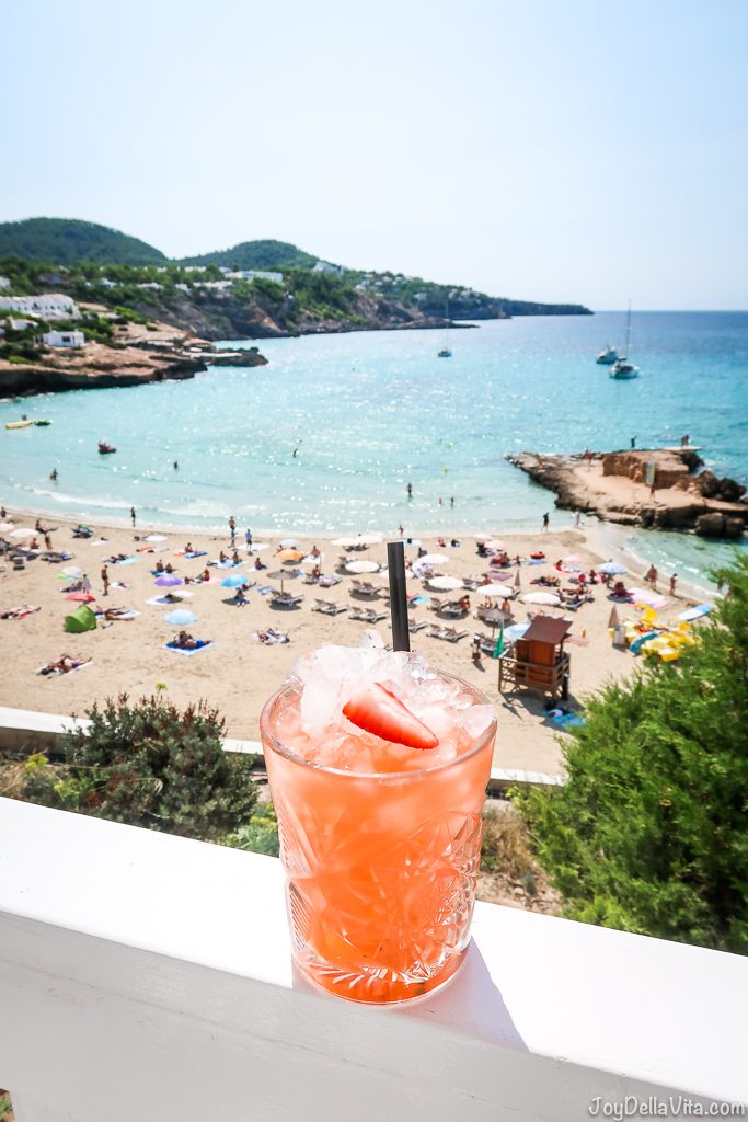 strawberry-basil lemonade at Cotton Beach Club Ibiza overlooking the beach