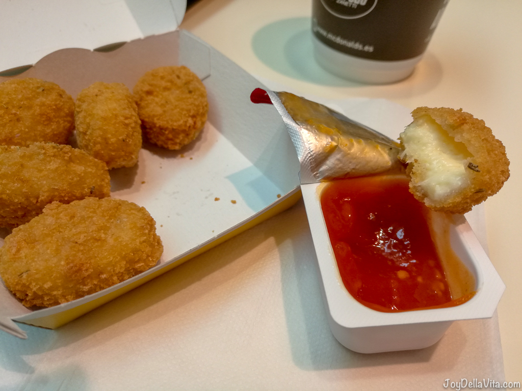 Cheesy Bites Vegetarian Nuggets McDonald's Spain Sweet Tomato Dip Joy Della Vita Travel Blog