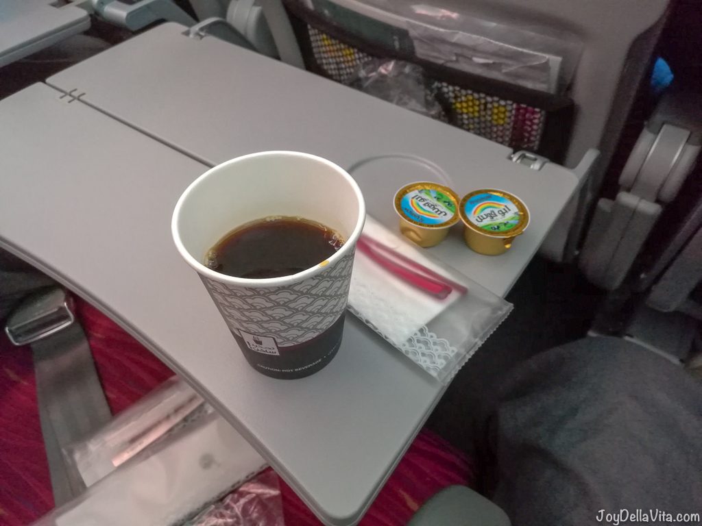 Qatar Airways Economy Class Coffee Service after hot meal