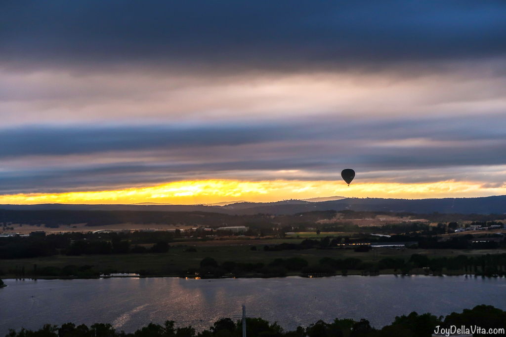 Early morning sunrise hot air balloon flight in Canberra