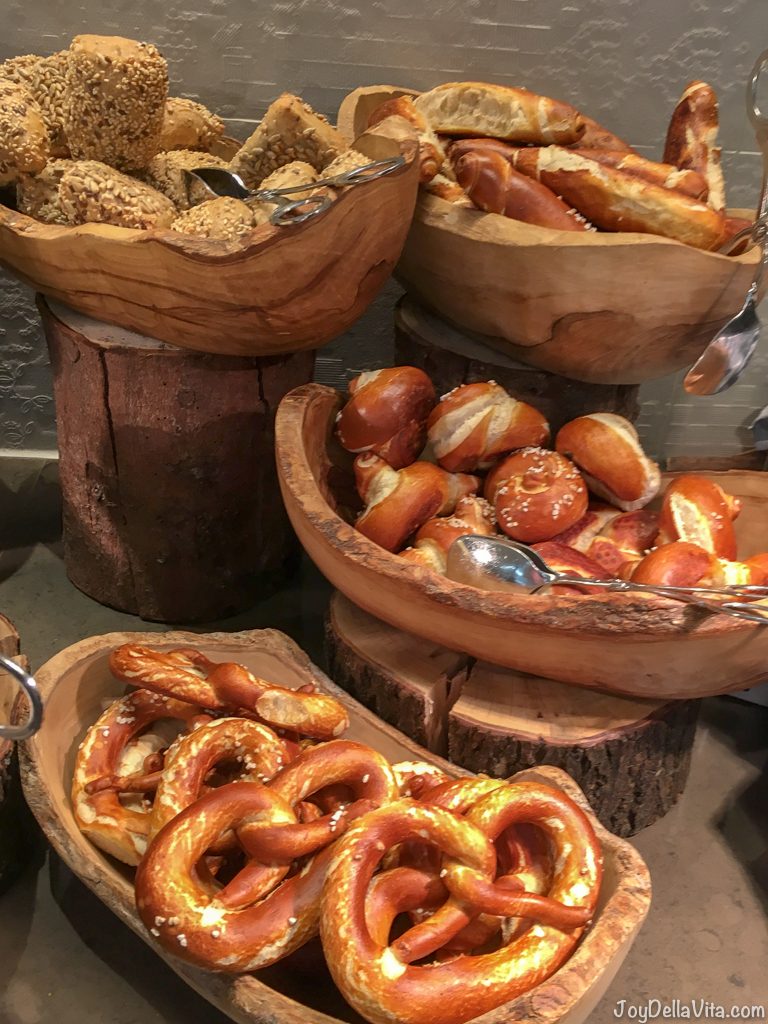 Bread and Bretzel selection at Kempinski Berchtesgaden Breakfast Buffet