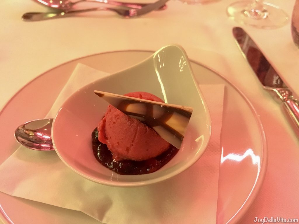 Raspberry Sorbet with chocolate Restaurant Berchtesgaden Kempinski