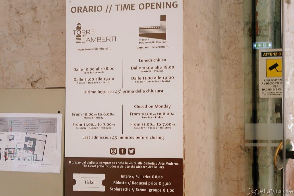 Opening hours and costs to visit Torre dei Lamberti Verona