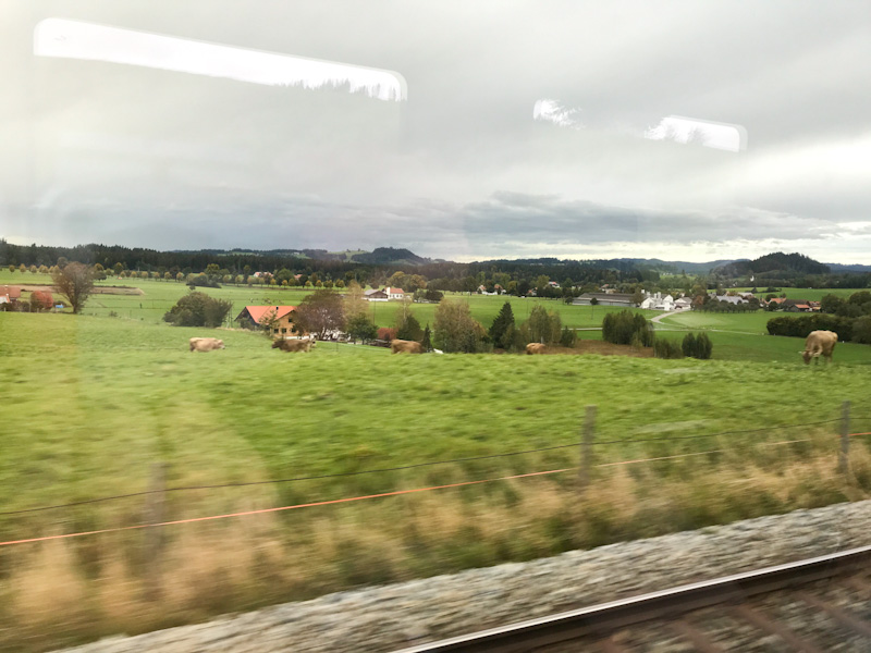 Allgaeu passing by the Zurich to Munich EuroCity Train...
