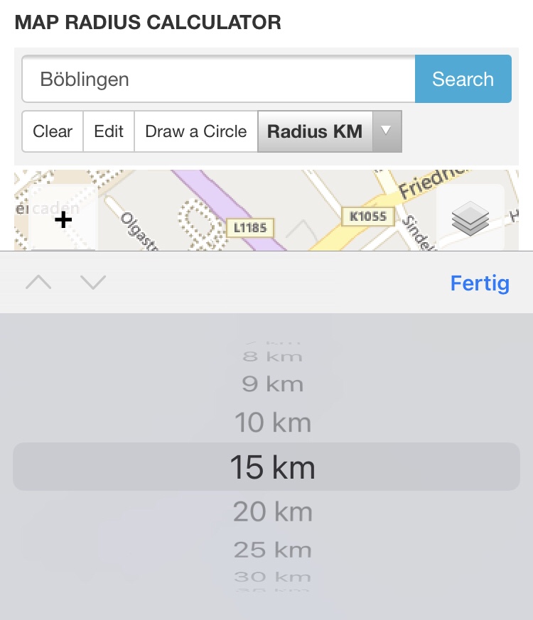 Website to calculate 15 km radius from your place of residence (measure to contain coronavirus in Germany)