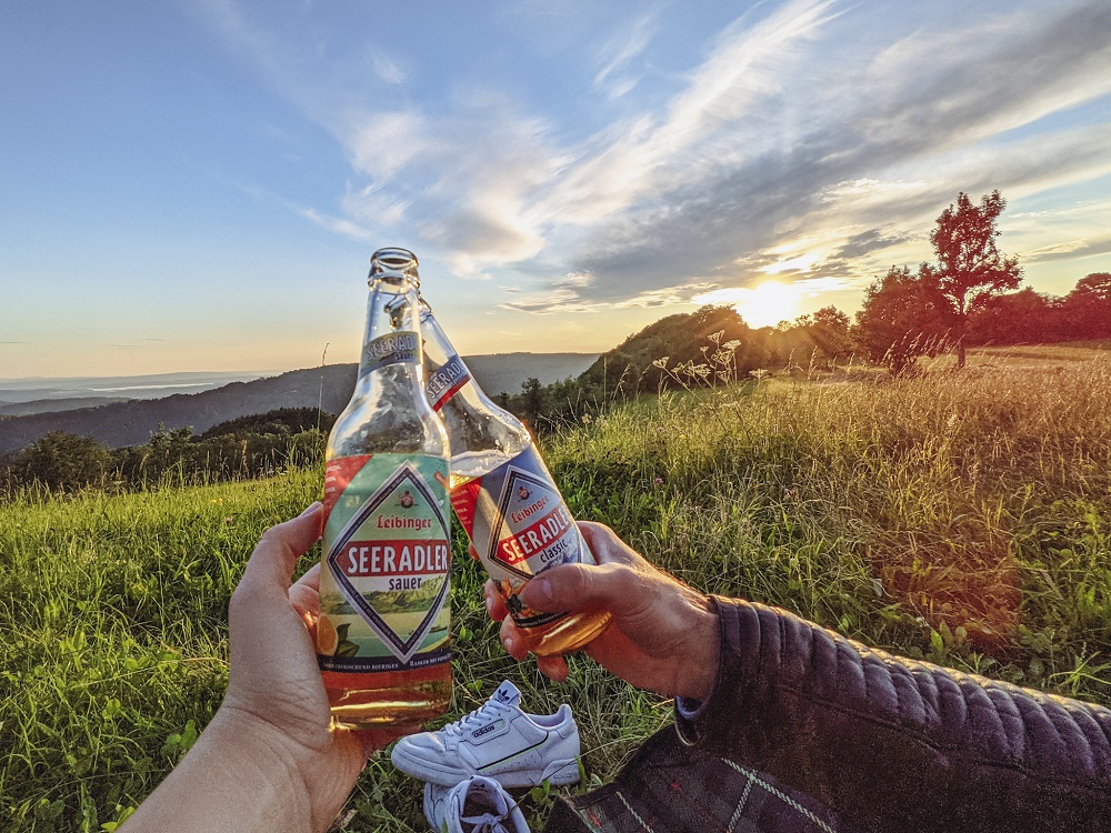 Radler Beer with a sunset view over Lake Constance