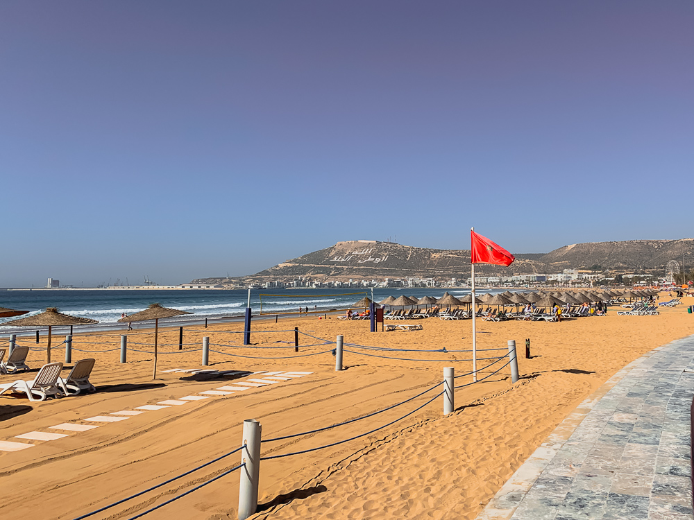 moroccan flag at agadir beach