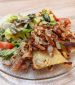 german Maultaschen with fried onions and Salad / potato salad – Recipe