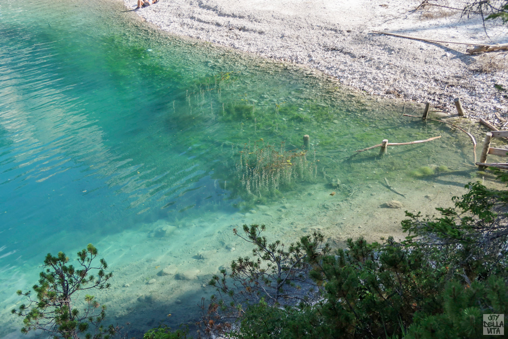 crystal clear waters of the Pragser Wildsee, Lago di Braies