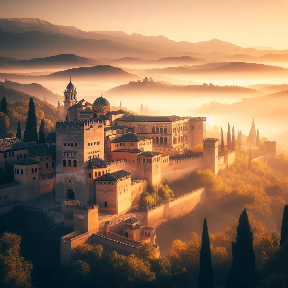 Alhambra in Granada during early morning sunlight