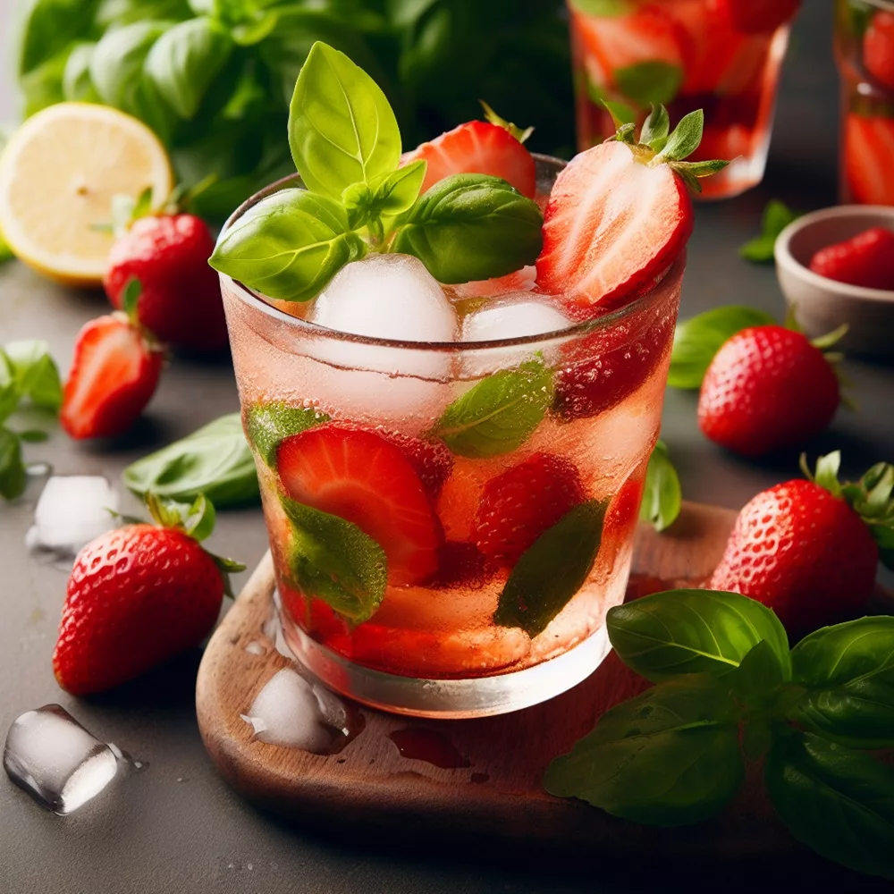 Strawberry-Basil Lemonade with fresh ice